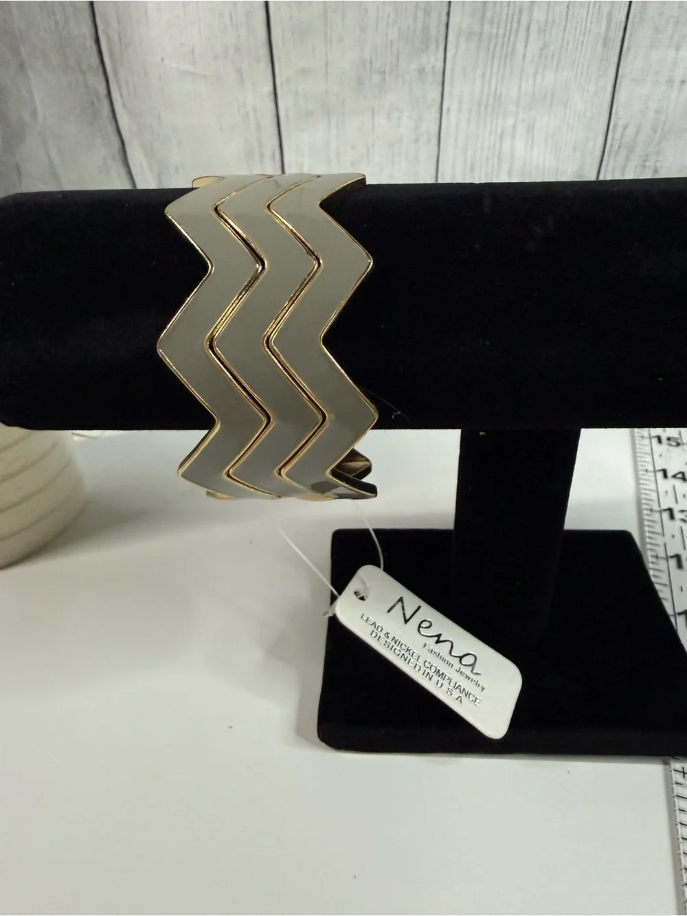 Nena Gold & grey Chevron Bangle Bracelet